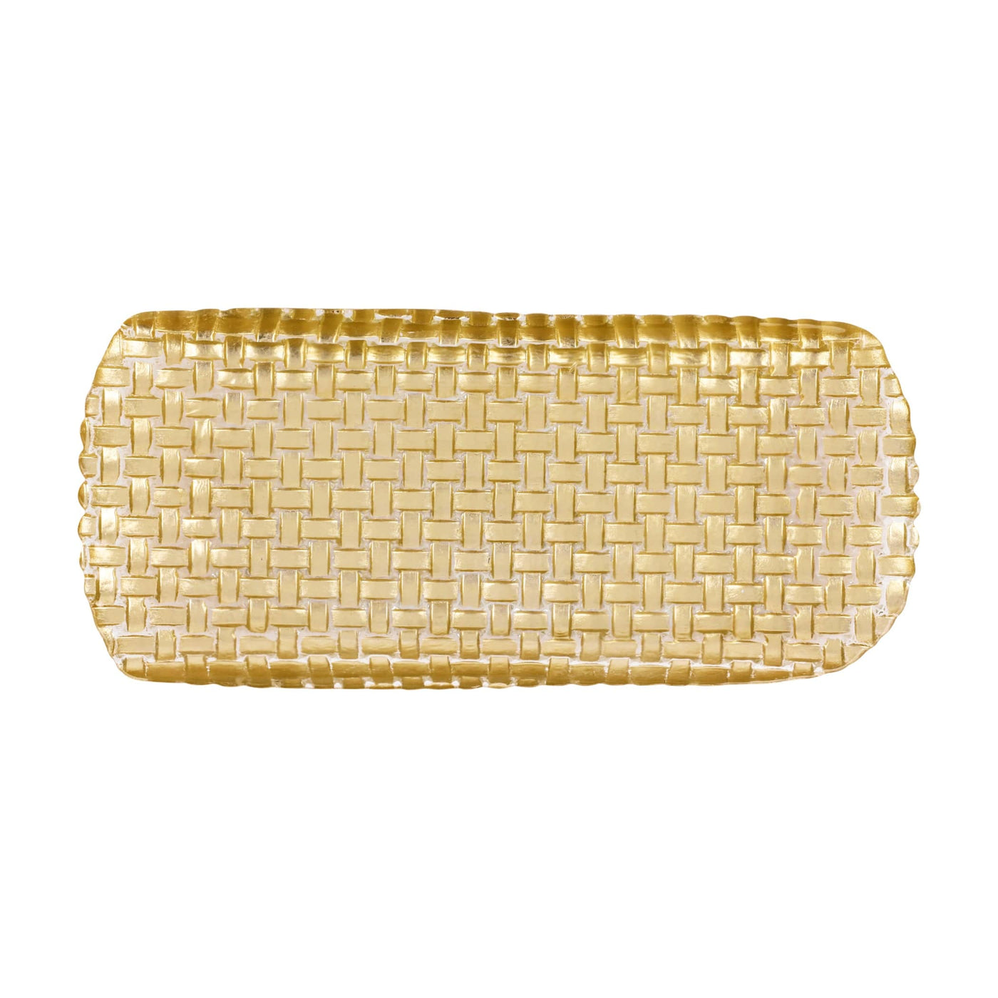 Rufolo Glass Gold Basketweave Large Rectangular Tray