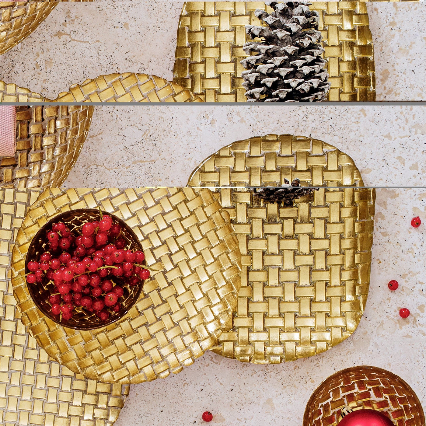 Rufolo Glass Gold Basketweave Large Rectangular Tray