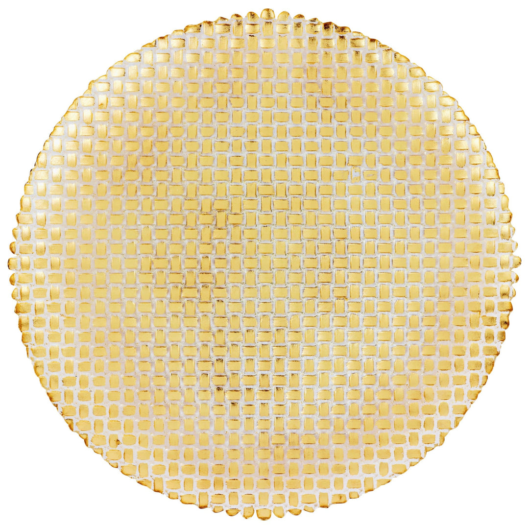 Rufolo Glass Gold Basketweave Large Round Platter