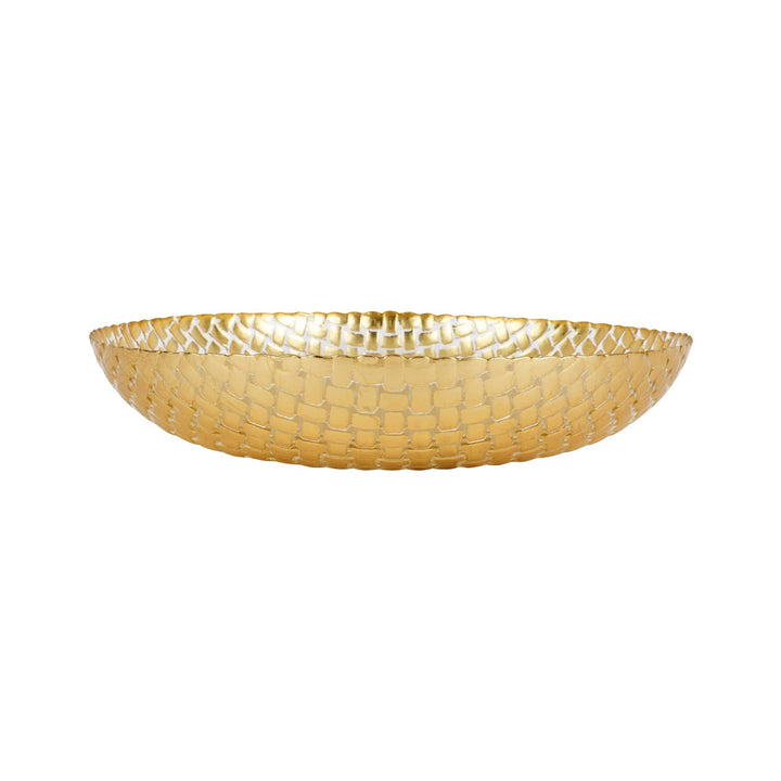 Rufolo Glass Gold Basketweave  Large Shallow Bowl