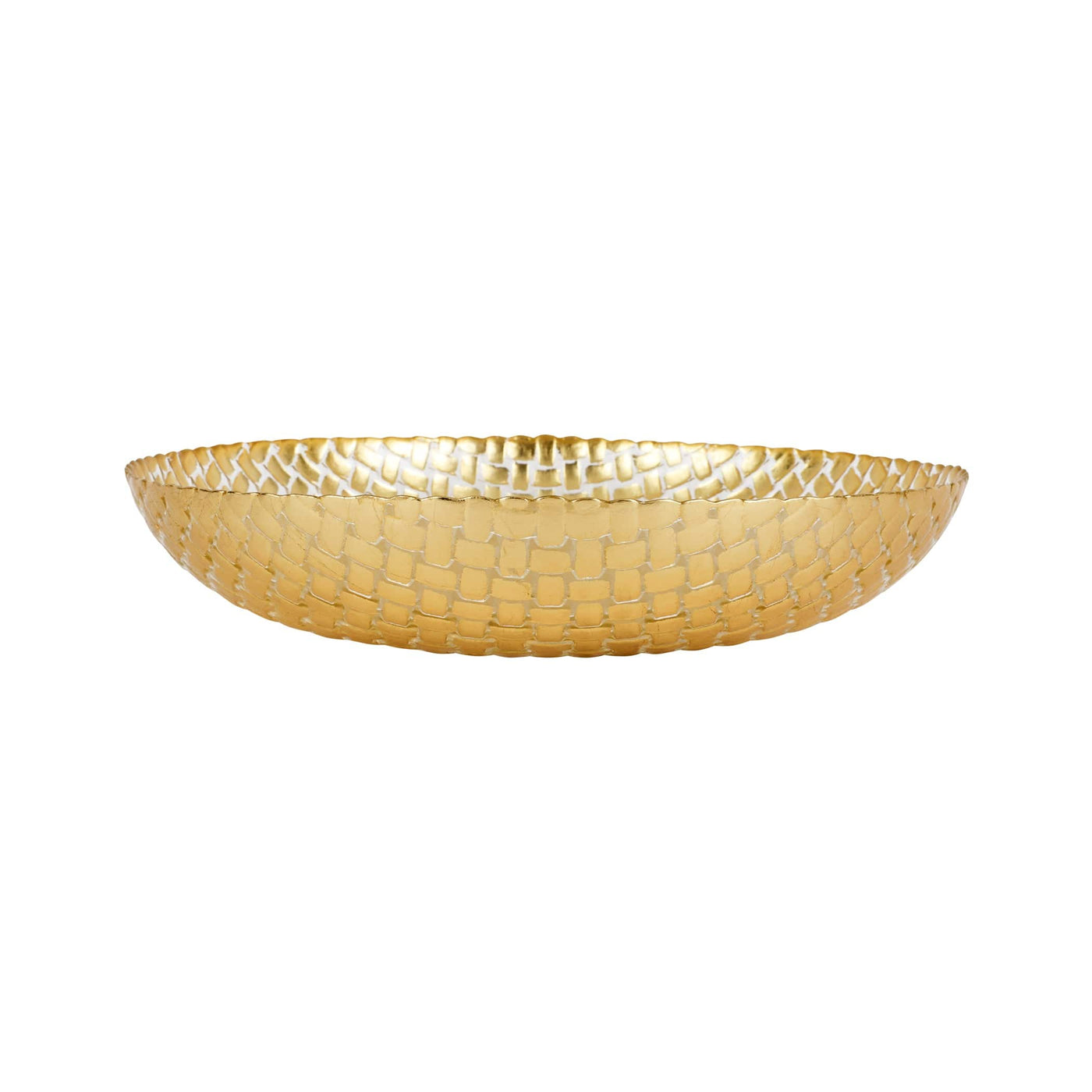 Rufolo Glass Gold Basketweave  Large Shallow Bowl