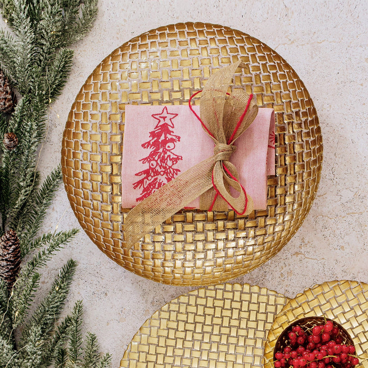 Rufolo Glass Gold Basketweave  Large Shallow Bowl