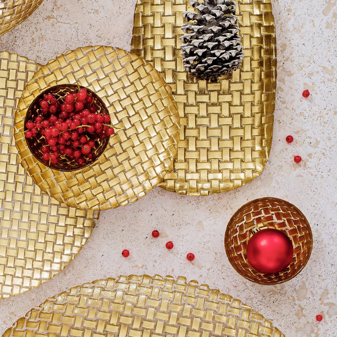 Rufolo Glass Gold Basketweave Dipping Bowl