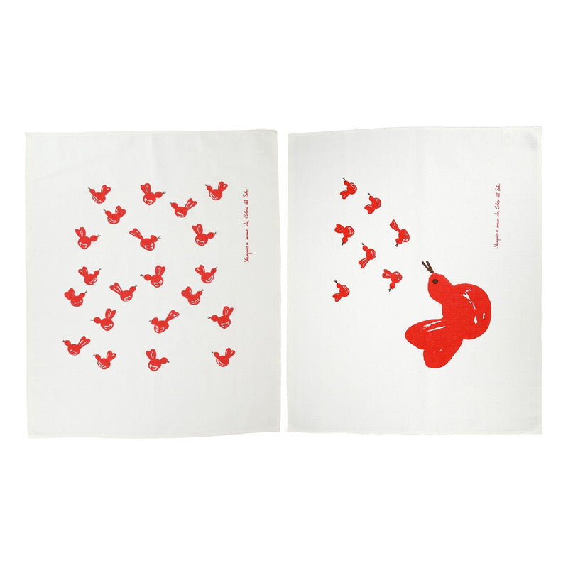 Siciliano Linens Red Bird Dish Towels - Set of 2
