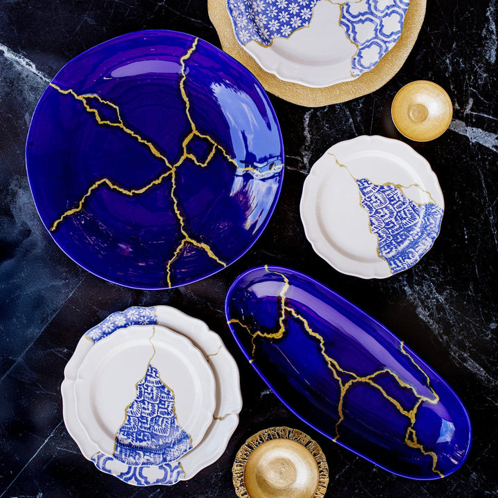 Storia Blue and Gold Oval Platter