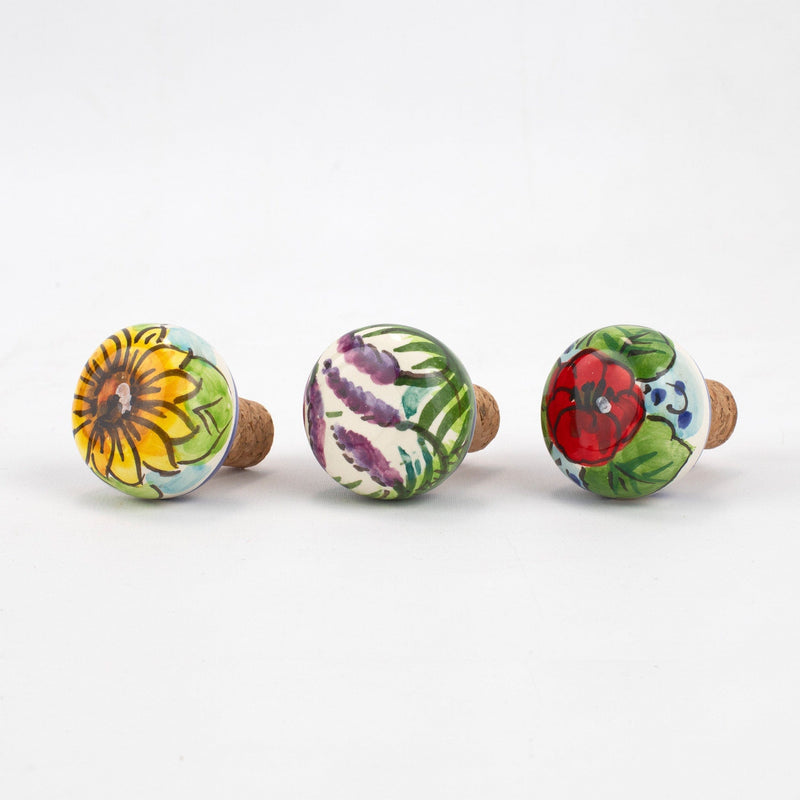 Assorted Flowers Cork Stoppers - Set of 3