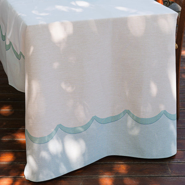 Tavola Aqua Scalloped Tablecloth