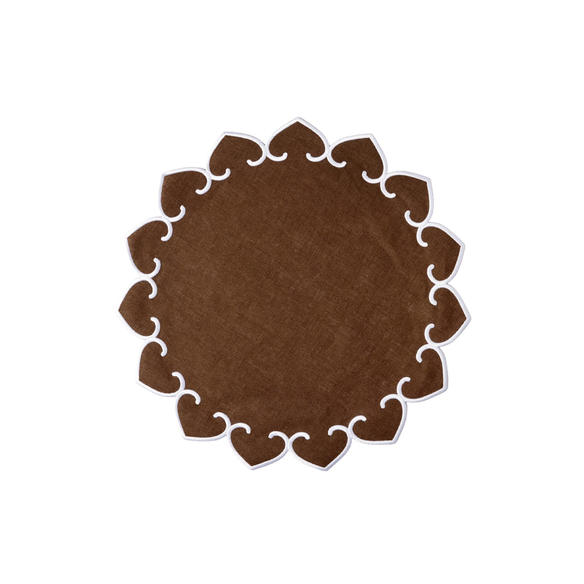 Tessuti Chocolate Brown Round Placemats with White Stitching - Set of 4