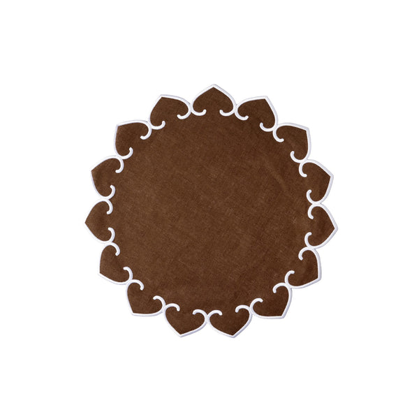 Tessuti Chocolate Brown Round Placemats with White Stitching - Set of 4