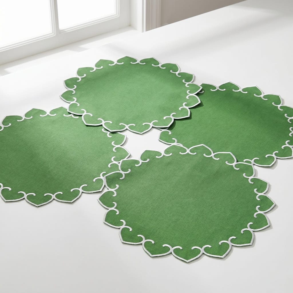 Tessuti Round Placemats with White Stitching - Set of 4