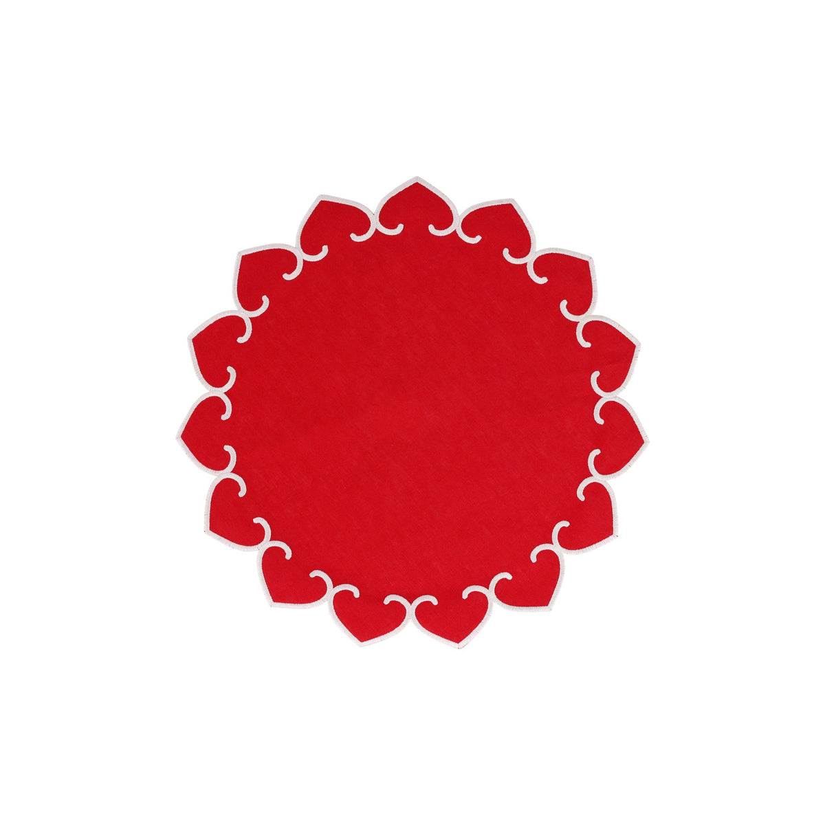Tessuti Red Round Placemats with White Stitching - Set of 4