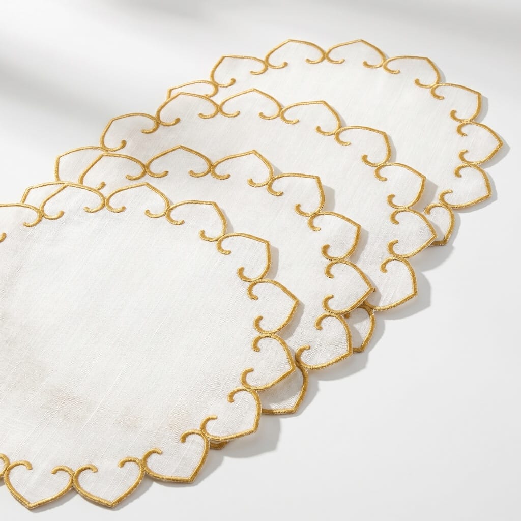 Tessuti White Round Placemats with Gold Stitching - Set of 4
