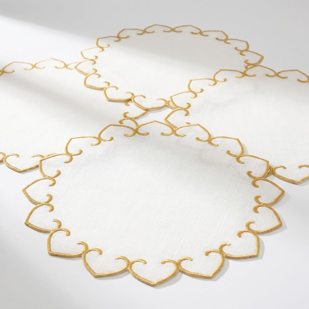 Tessuti White Round Placemats with Gold Stitching - Set of 4