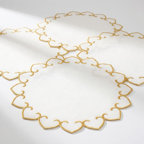 Tessuti White Round Placemats with Gold Stitching - Set of 4