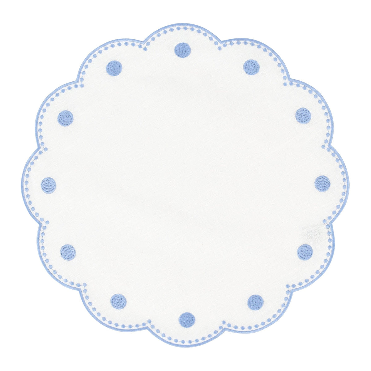Tessuti White Round Placemats with Cornflower Blue Dots - Set of 4