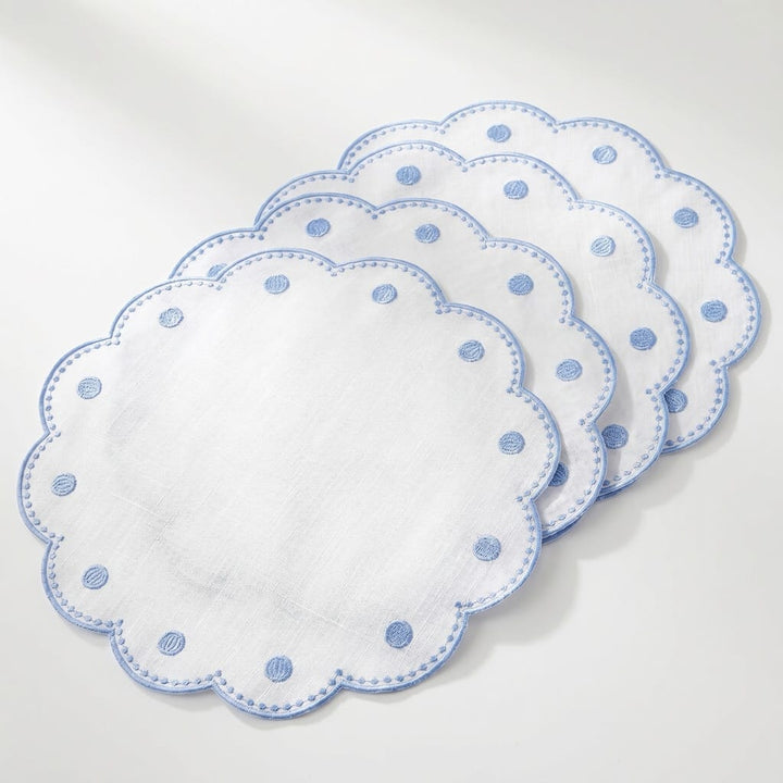 Tessuti White Round Placemats with Cornflower Blue Dots - Set of 4