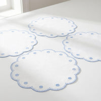 Tessuti White Round Placemats with Cornflower Blue Dots - Set of 4