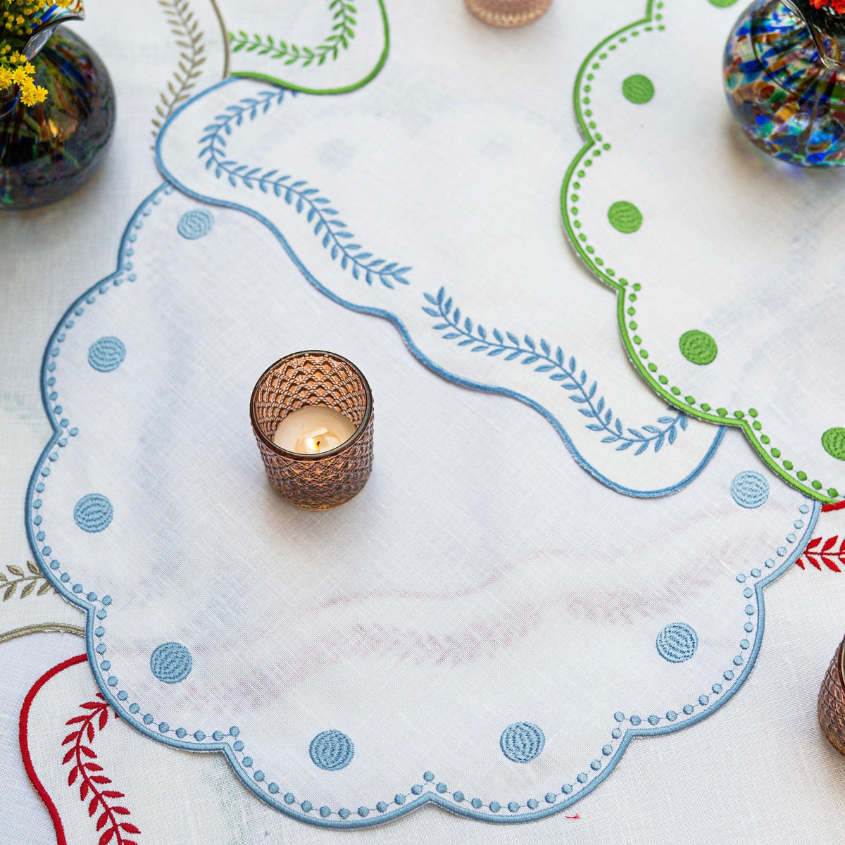Tessuti White Round Placemats with Cornflower Blue Dots - Set of 4