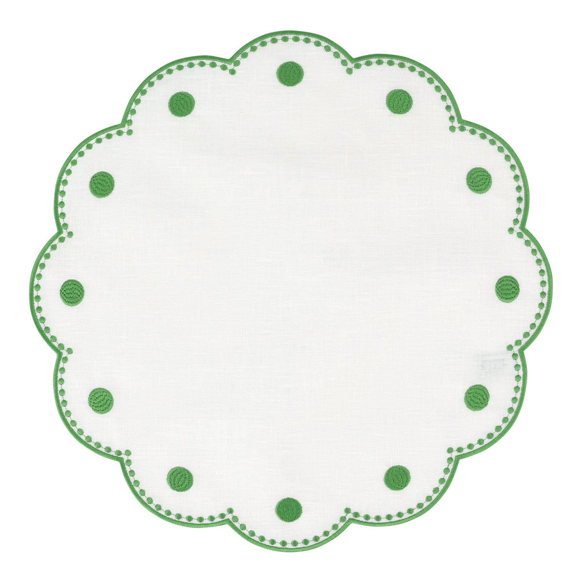 Tessuti White Round Placemats with Sage Green Dots - Set of 4