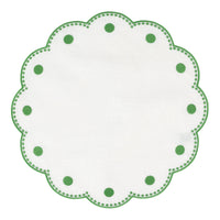 Tessuti White Round Placemats with Sage Green Dots - Set of 4
