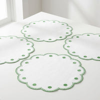 Tessuti White Round Placemats with Sage Green Dots - Set of 4