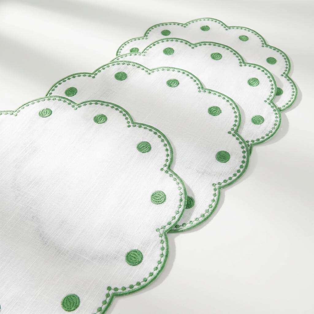 Tessuti White Round Placemats with Sage Green Dots - Set of 4