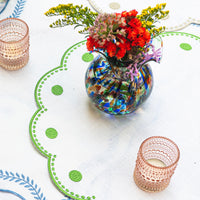 Tessuti White Round Placemats with Sage Green Dots - Set of 4