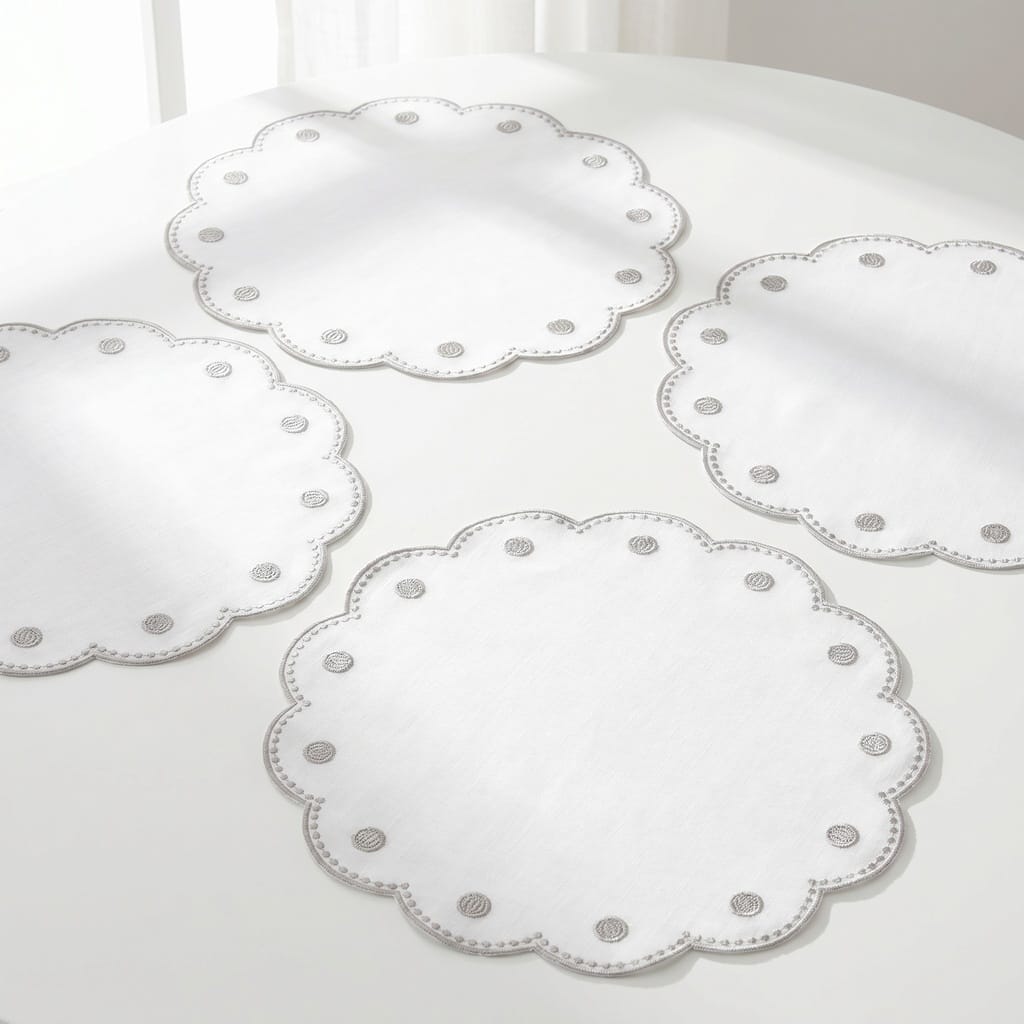 Tessuti White Round Placemats with Natural Dots - Set of 4