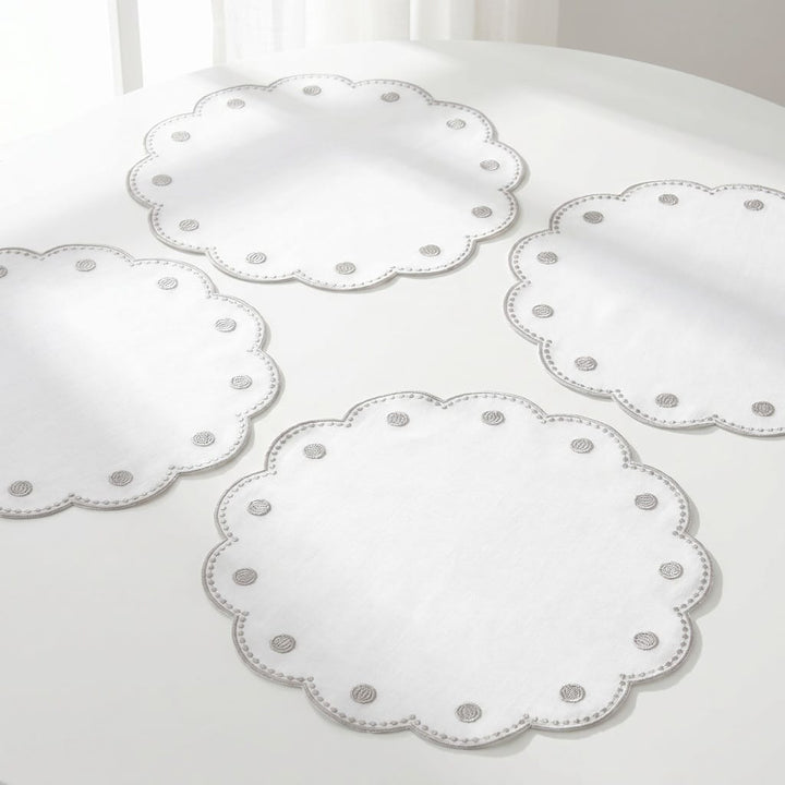 Tessuti White Round Placemats with Natural Dots - Set of 4