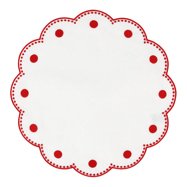 Tessuti White Round Placemats with Red Dots - Set of 4