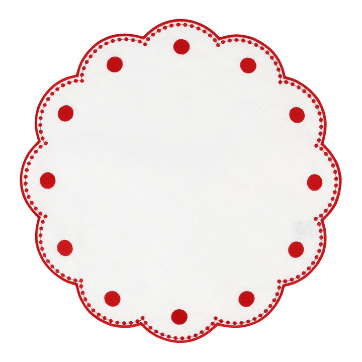 Tessuti White Round Placemats with Red Dots - Set of 4