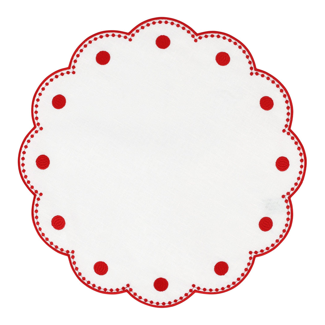 Tessuti White Round Placemats with Red Dots - Set of 4