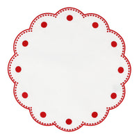 Tessuti White Round Placemats with Red Dots - Set of 4