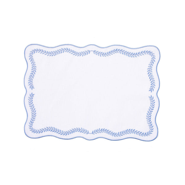 Tessuti White Rectangular Placemats with Cornflower Blue Ivy - Set of 4