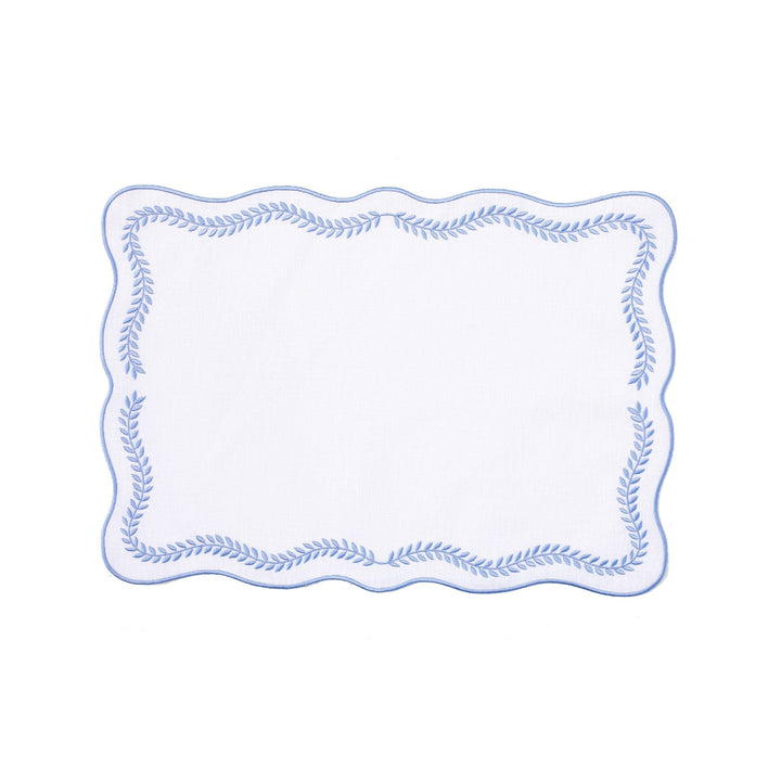 Tessuti White Rectangular Placemats with Cornflower Blue Ivy - Set of 4