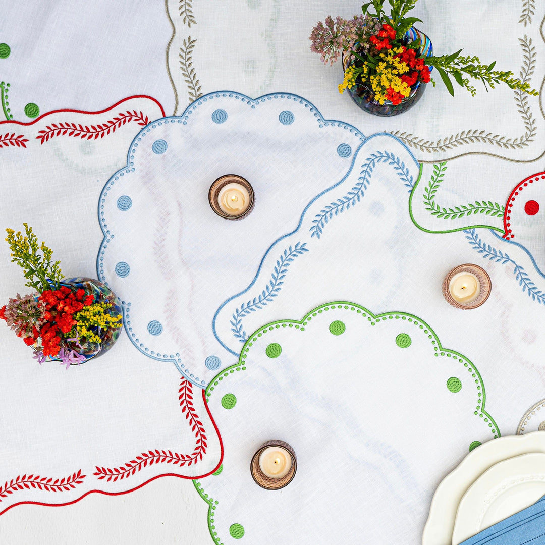 Tessuti White Rectangular Placemats with Cornflower Blue Ivy - Set of 4