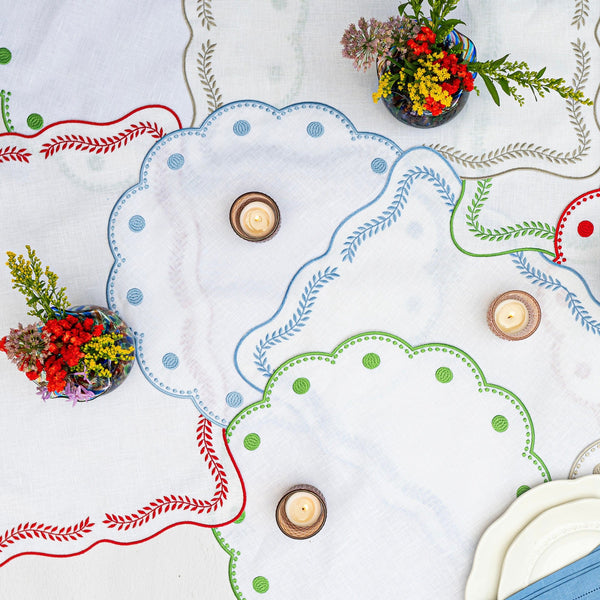 Tessuti White Rectangular Placemats with Cornflower Blue Ivy - Set of 4