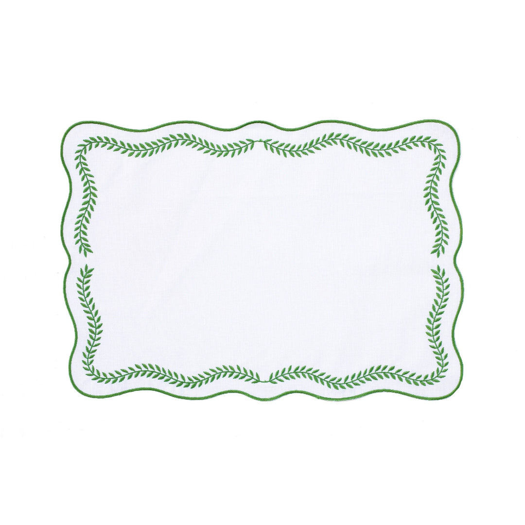 Tessuti White Rectangular Placemats with Sage Green Ivy - Set of 4
