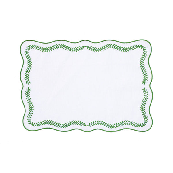 Tessuti White Rectangular Placemats with Sage Green Ivy - Set of 4