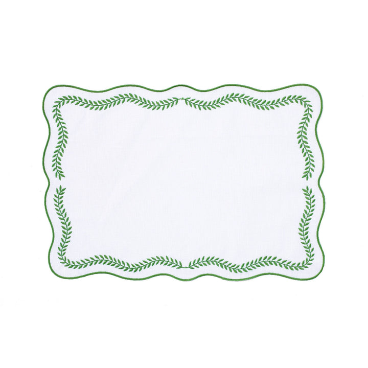 Tessuti White Rectangular Placemats with Sage Green Ivy - Set of 4