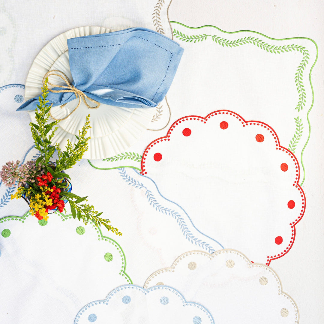 Tessuti White Rectangular Placemats with Sage Green Ivy - Set of 4