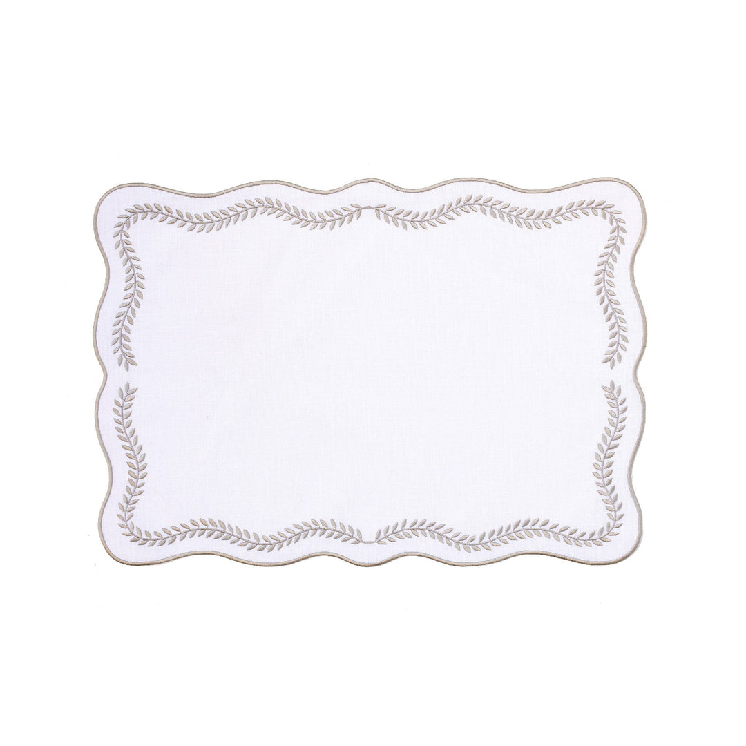 Tessuti White Rectangular Placemats with Natural Ivy - Set of 4