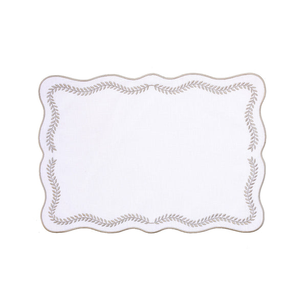 Tessuti White Rectangular Placemats with Natural Ivy - Set of 4