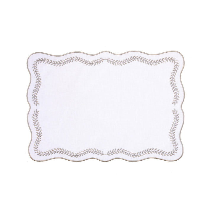 Tessuti White Rectangular Placemats with Natural Ivy - Set of 4