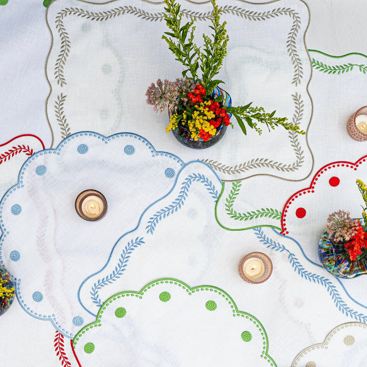 Tessuti White Rectangular Placemats with Natural Ivy - Set of 4