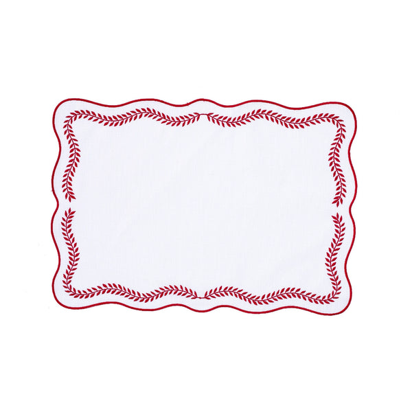 Tessuti White Rectangular Placemats with Red Ivy - Set of 4