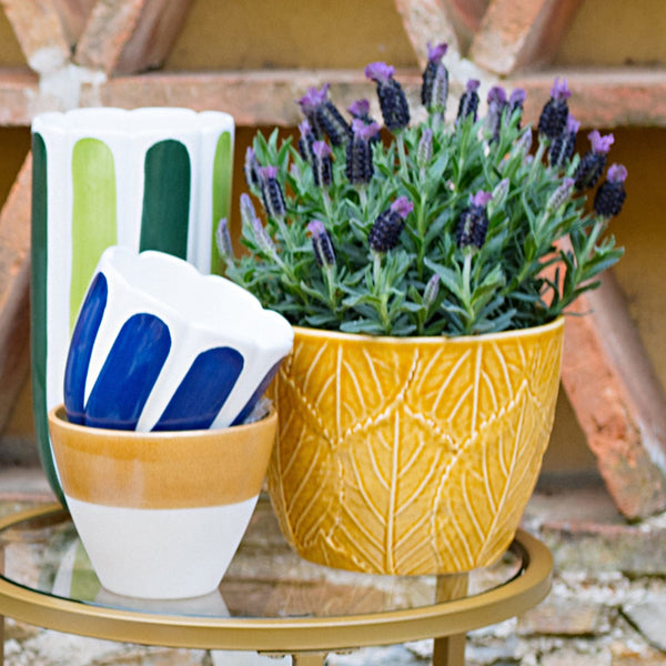 Viva Garden Amber Embossed Leaves Cachepot