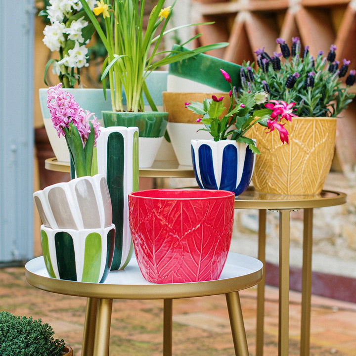 Viva Garden Red Embossed Leaves Cachepot