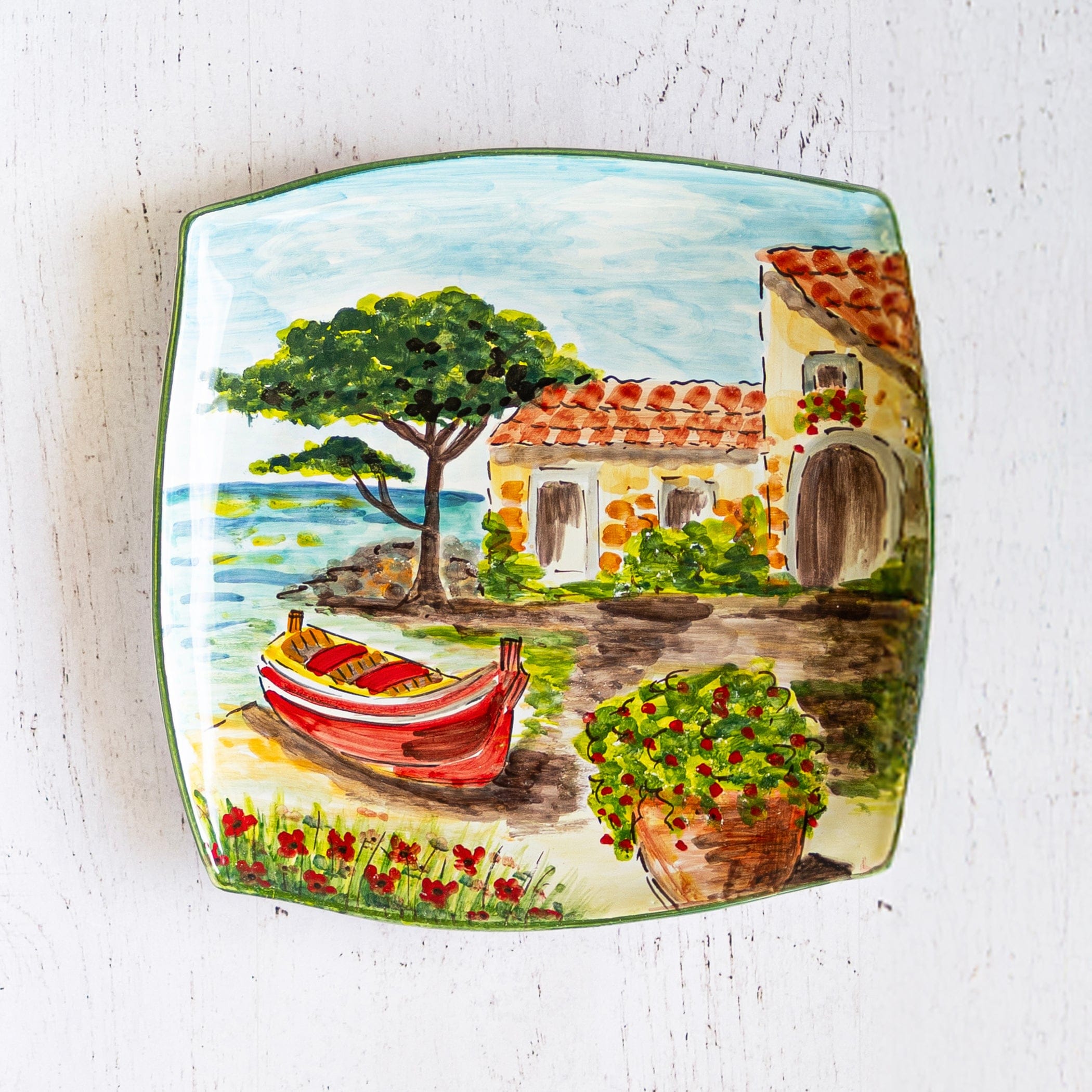 * vintage wall plate ❀ * スマートな テリア プレート Landscape Wall Plates Square Platter with Boat – VIETRI