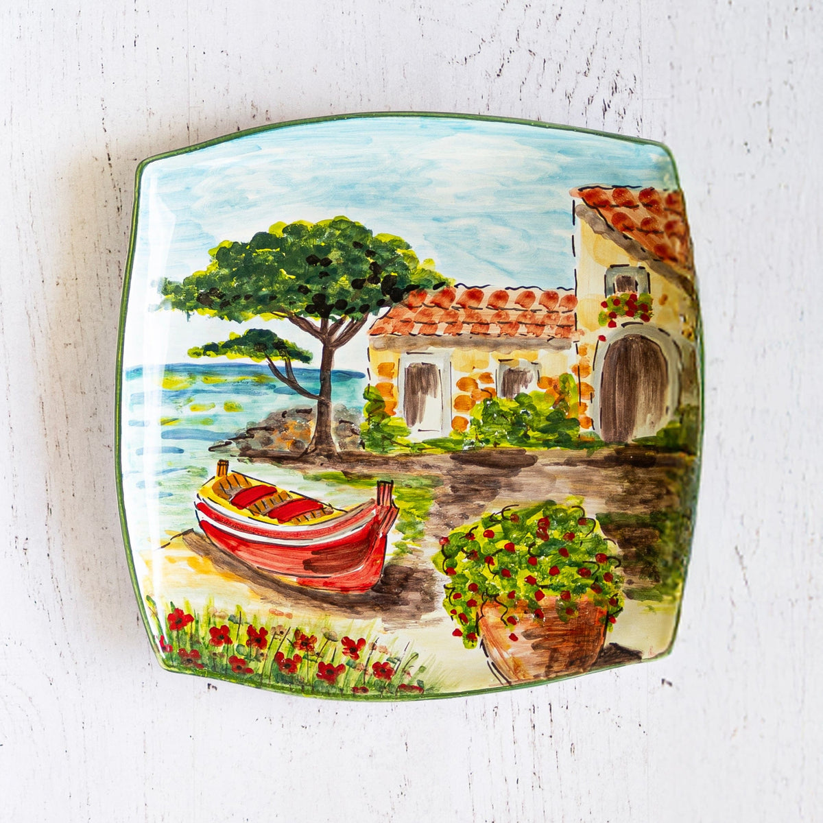Landscape Wall Plates Square Platter with Boat